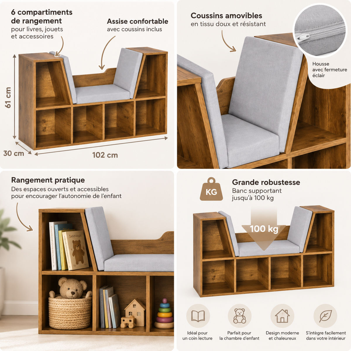 Banc bibliothèque enfant – Coin lecture