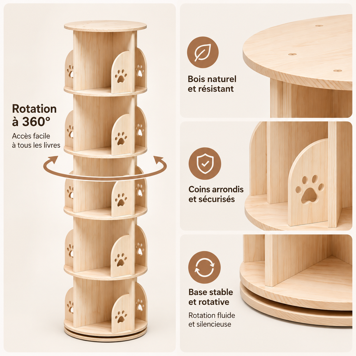 Bibliothèque enfant rotative 360° – 5 niveaux