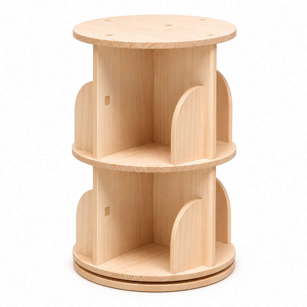 Bibliothèque enfant rotative en bois naturel à 2 niveaux de rangement