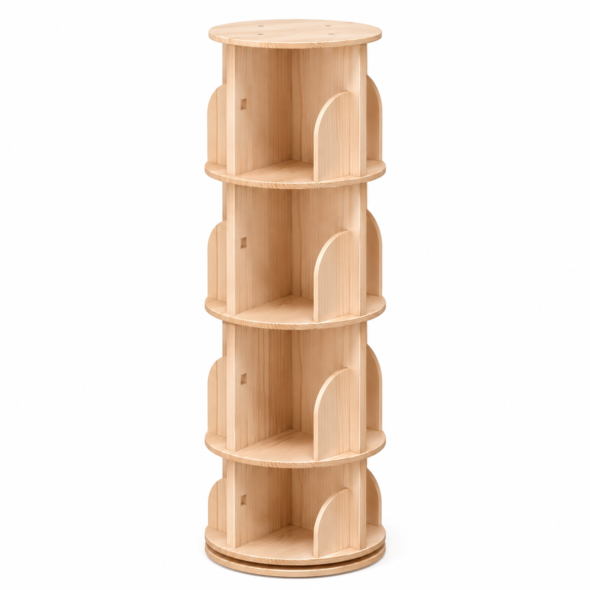 Bibliothèque enfant rotative en bois naturel à 4 niveaux de rangement