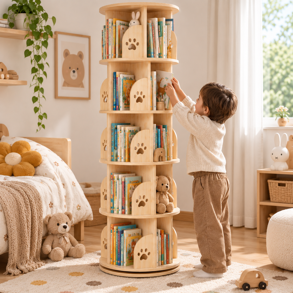 Bibliothèque enfant rotative 360° – 5 niveaux