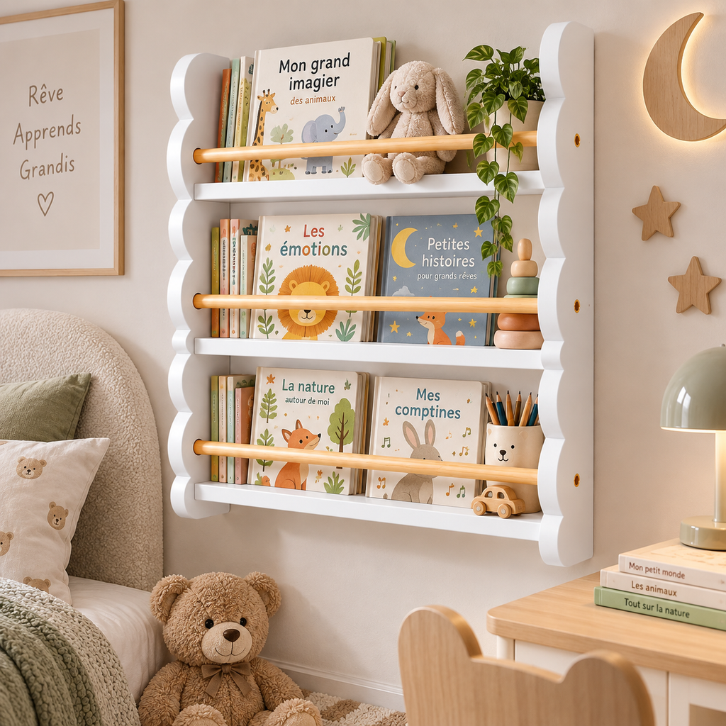 Bibliothèque Murale Enfant en Bois