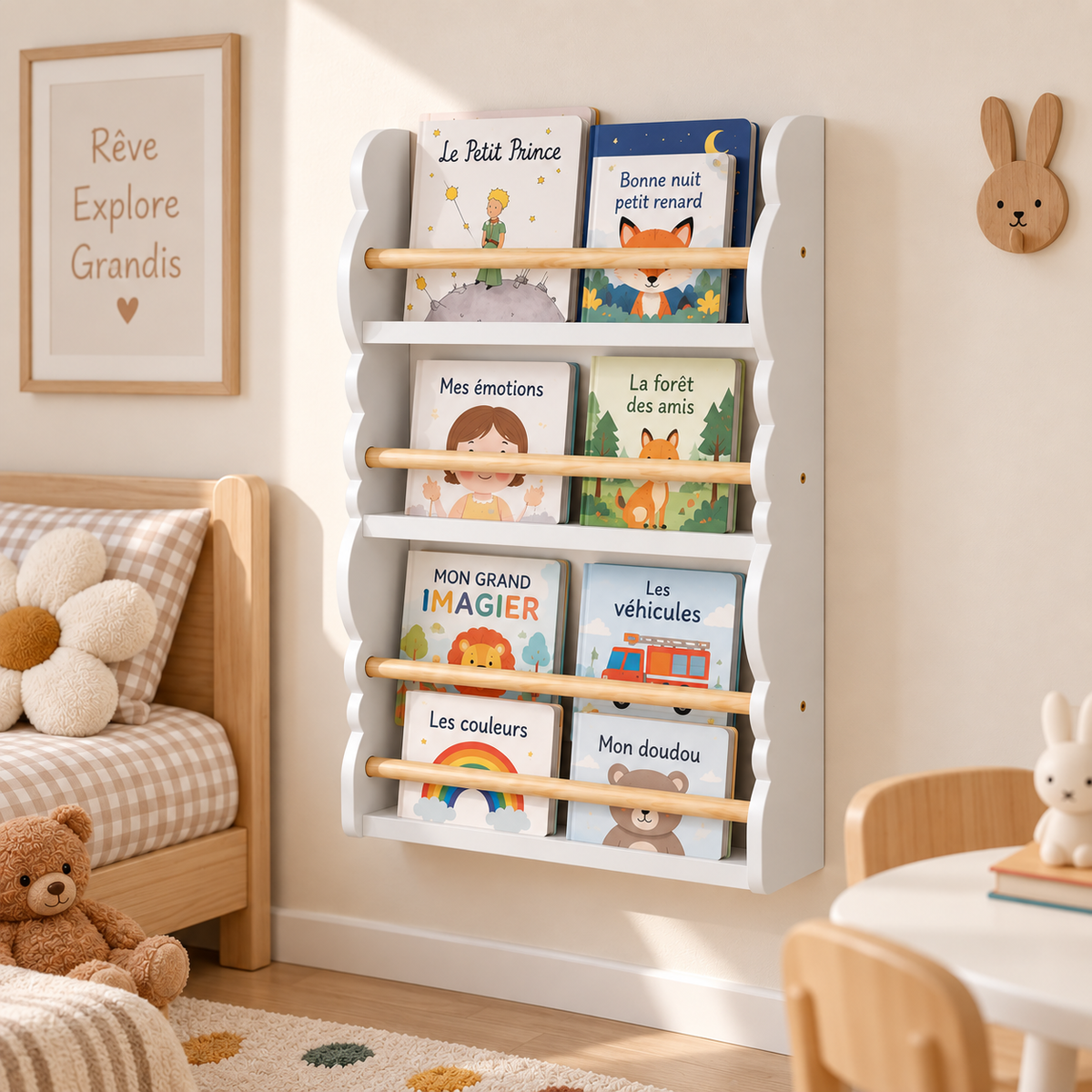 Bibliothèque Murale Enfant en Bois