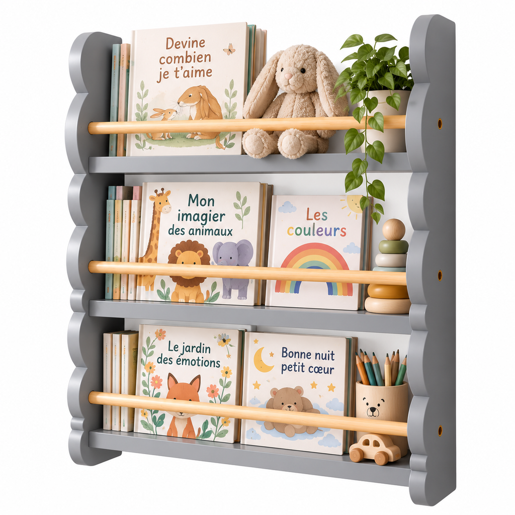 Bibliothèque Murale Enfant en Bois