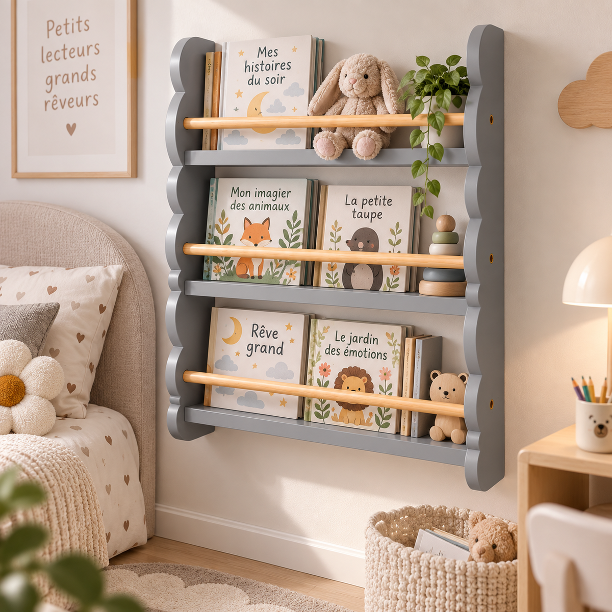 Bibliothèque Murale Enfant en Bois