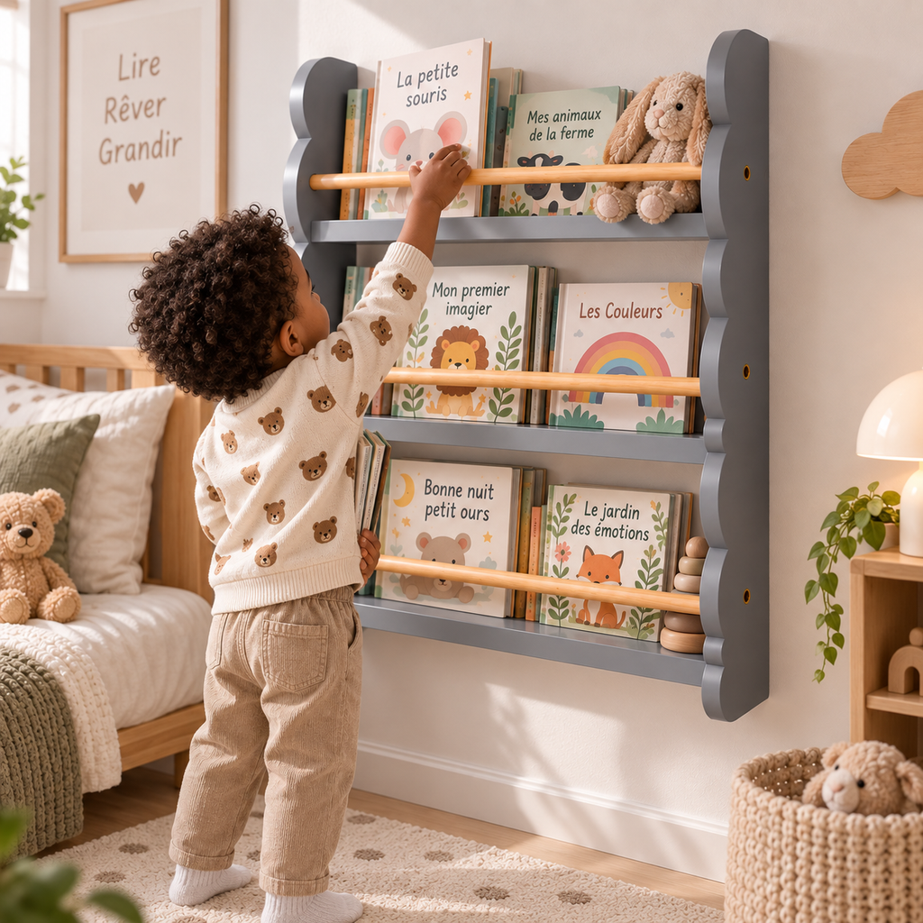Bibliothèque Murale Enfant en Bois
