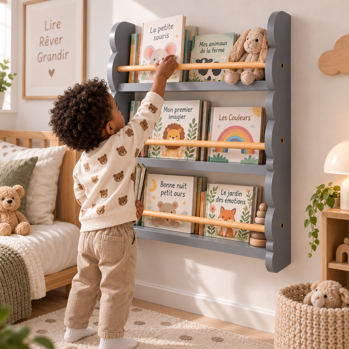 Bibliothèque Murale Enfant en Bois