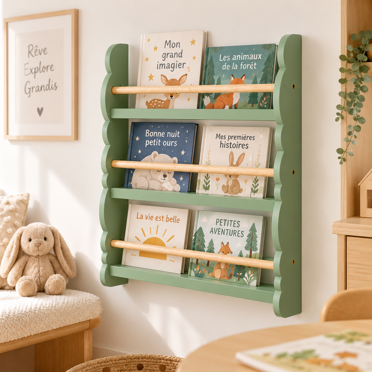 Bibliothèque Murale Enfant en Bois