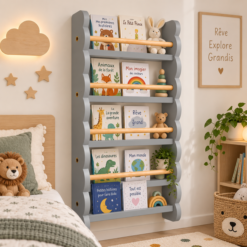 Bibliothèque Murale Enfant en Bois