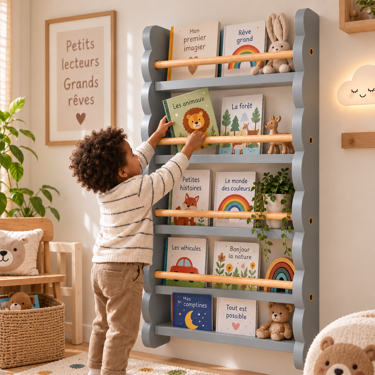 Bibliothèque Murale Enfant en Bois