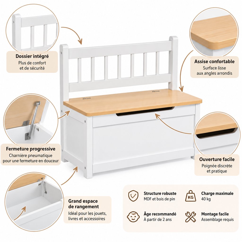 Coffre-banc enfant – Rangement à jouets