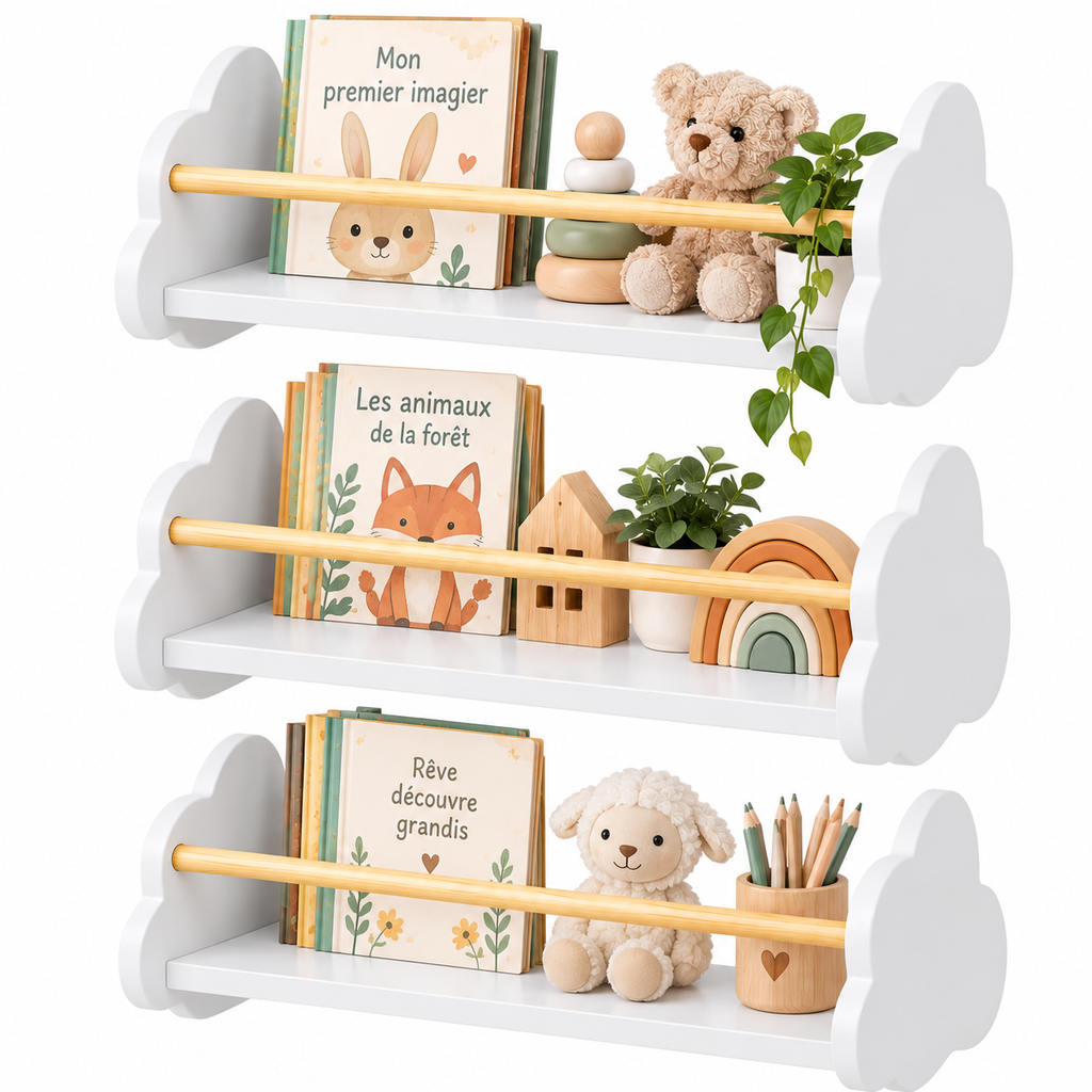 Étagères murales enfant Nuage – Lot de 3