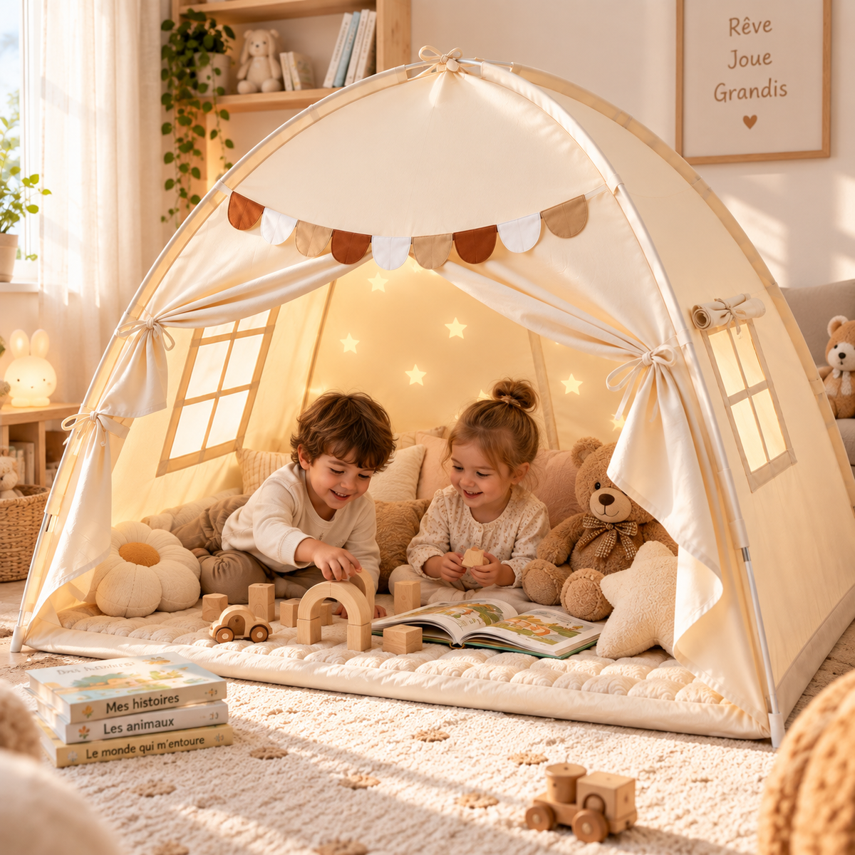 Tente cabane enfant – Coin lecture & jeux