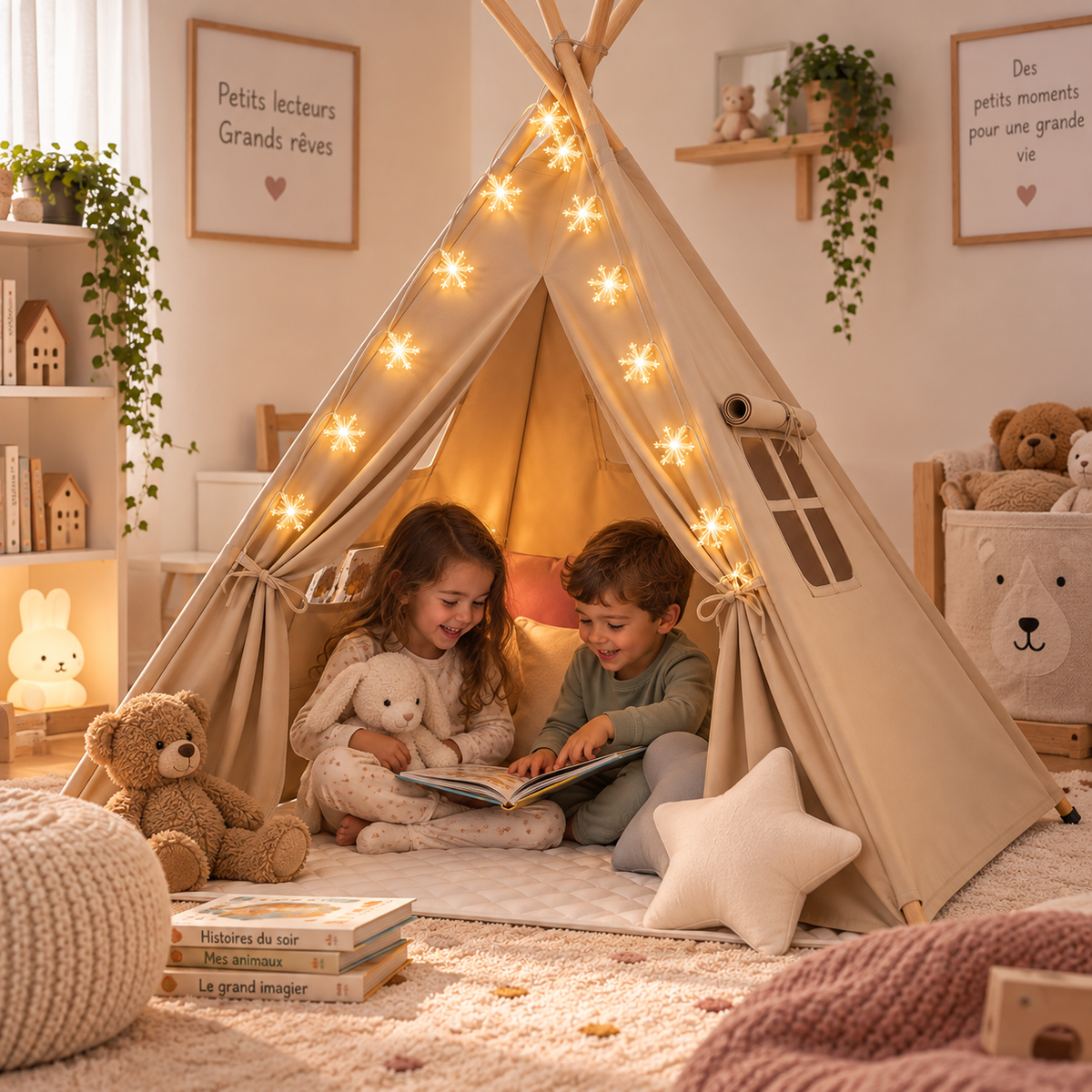 Petit Chapitre – Deux enfants jouant et lisant à l’intérieur